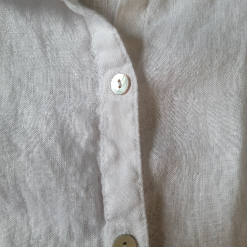 Tahari M 100% Linen Long Line White Button Up - Picture 7 of 9